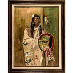 Indian w/ Shield Oil Painting by J Annis