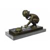 Image 8 : Girl Playing With Turtle Bronze Sculpture on Marble Base Figurine