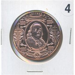 Franklin $100 Note One Ounce .999 Copper Round