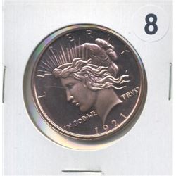 1921 Peace Dollar Design One Ounce .999 Copper Round