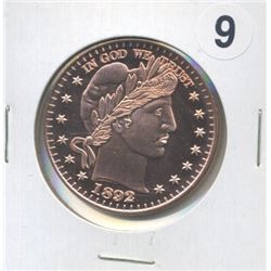 1892 US Dollar Design One Ounce .999 Copper Round