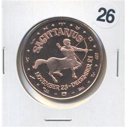 Sagittarius Zodiac One Ounce .999 Copper Round