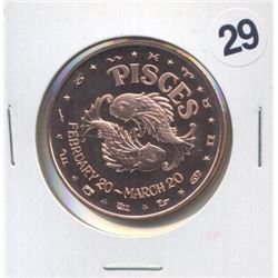 Pisces Zodiac Sign Style One Ounce .999 Copper Round