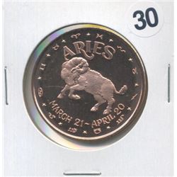 Aries Zodiac Sign Ram One Ounce .999 Copper Round