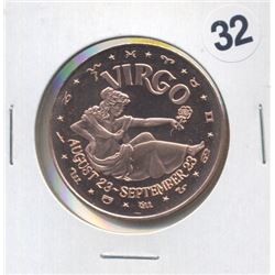 Virgo Zodiac Sign One Ounce .999 Copper Round