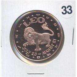 Leo Zodiac Sign Lion One Ounce .999 Copper Round