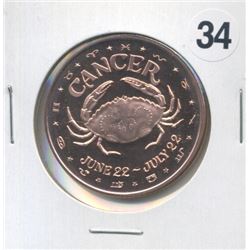 Cancer Zodiac Sign Crab One Ounce .999 Copper Round