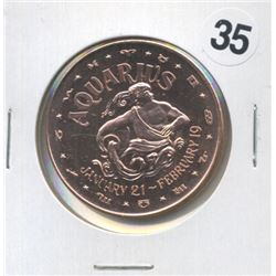 Aquarius Zodiac One Ounce .999 Copper Round