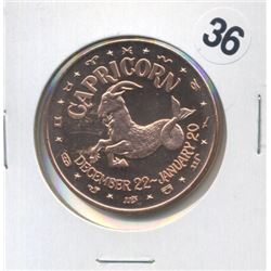 Capricorn Zodiac One Ounce .999 Copper Round
