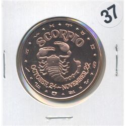 Scorpio Zodiac Sign One Ounce .999 Copper Round