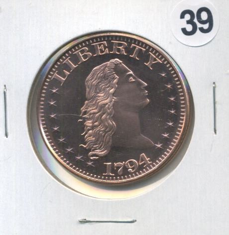 1794 Flowing Hair Dollar One Ounce 999 Copper Round