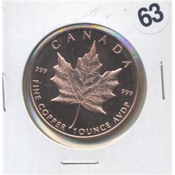 Canada Maple Leaf One Ounce .999 Copper Round