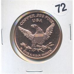 USA America One Ounce .999 Copper Round