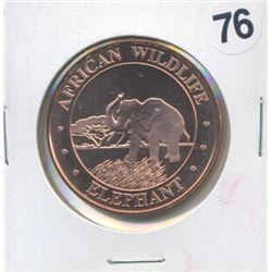 African Wildlife Elephant One Ounce .999 Copper Round