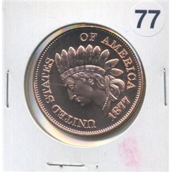 1877 Indian Head Style One Ounce .999 Copper Round