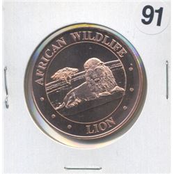 African Wildlife Lion One Ounce .999 Copper Round