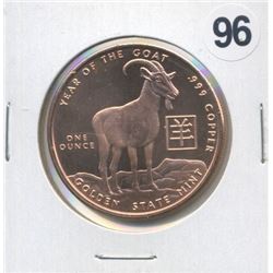 Year of the Goat Chinese Zodiac One Ounce .999 Copper Round