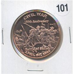Civil War Battle of Shiloh One Ounce .999 Copper Round