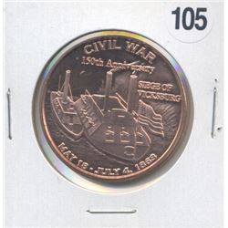 Civil War Siege of Vicksburg One Ounce .999 Copper Round