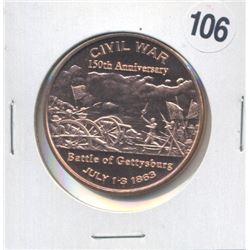 Civil War Battle of Gettysburg One Ounce .999 Copper Round