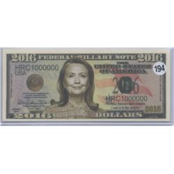 2016 Hillary Clinton One Million Dollar Note