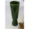 Image 2 : TWO POTTERY FINGER HOLD OIL LAMPS AND GREEN POTTERY VASE