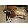 Image 1 : LOT OF TV TRAYS FOOTSTOOL AND PLANTER STAND