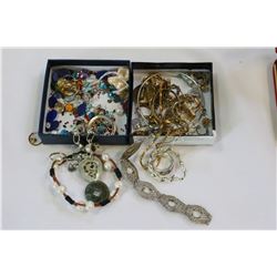TWO SMALL BOXES OF ESTATE JEWELLRY AND LOOSE PRECIOUS STONES