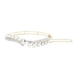 14KT Yellow Gold 0.50ctw Diamond and Pearl Bangle Bracelet