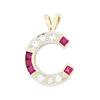 Image 1 : 10KT Yellow Gold 0.30ct Diamond and Ruby "C" Pendant