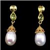 Image 1 : Natural Japanese White Pearl Peridot  Red Ruby Earrings