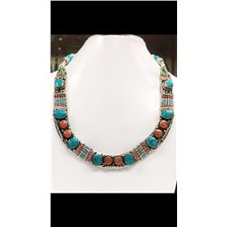 Tibet Hand Made Turquoise & Coral Necklace