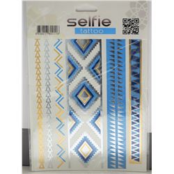 Selfie Blue, Silver and Gold Coloured Temporary Tattoos.