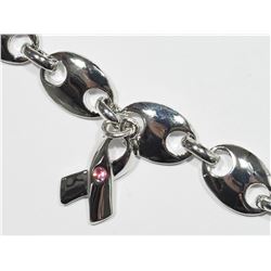 Breast Cancer Ribbon Bracelet with Pink Crystal.