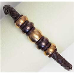 Stainless Steel Beads on Leather Cord Bracelet. Retail $149