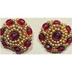 Hand Crafted Red and Gold Bead Earrings.