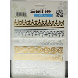 Selfie Gold and Silver Coloured Temporary Tattoos.