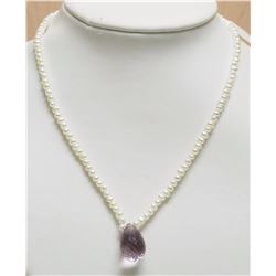 Magnetic Clasp Freshwater Pearl Neckalce Amethyst Drop (App 5ct) Retail $600