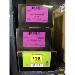 2 BOXES OF SPLIT DRIVE ANCHORS/BOX OF HEX CAP SCREWS