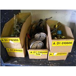 6 SMALL BOXES OF GAGES/CUPPLERS/FITTINGS