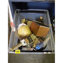 TUB OF MISC TAPE GUNS/SANDPAPER PADS/ETC