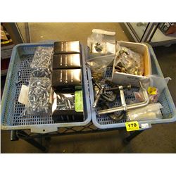 2 TRAYS OF EZ SET ANCHORS/SMALL WOOD WORKING CLAMPS/ROUND MACHINE HEAD SCREWS