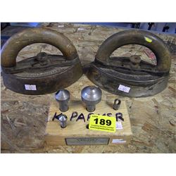 4 DEBURRING TOOLS/2 VINTAGE IRONS