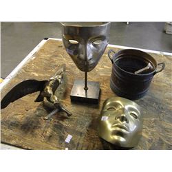 BRASS EAGLE/2 BRASS MOVIE MASKS/MINITURE COPPER TUB & SPOON
