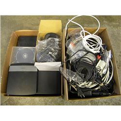 BOX OF MISC/CABLE BOX/ROUTER/VIRTUAL REALITY GLASSES/WIRING/ETC