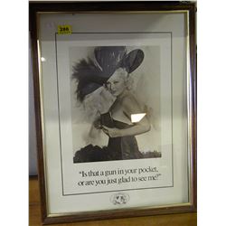 FRAMED 20X26" MAE WEST (ARE YOU GLAD TO SEE ME) PRINT