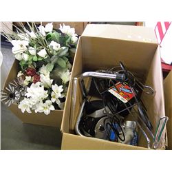 2 BOXES OF MISC FLORAL DECOR/WINE RACK/ETC