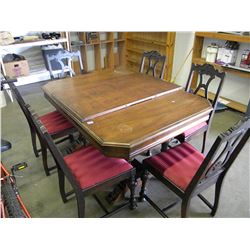 VINTAGE DINING TABLE WITH LEAF & 6 CHAIRS (INCLUDES CAPTAINS CHAIR)