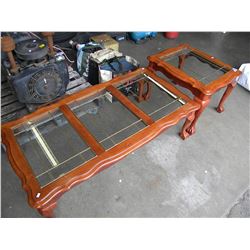 LEDDED GLASS TOP COFFEE TABLE & MATCHING END TABLE