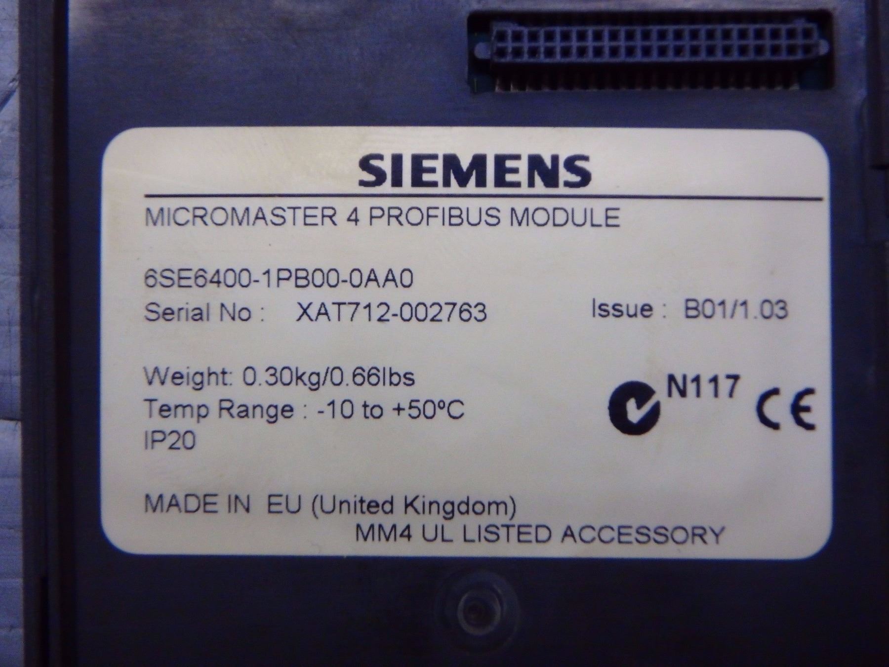 SIEMENS 6SE6400-1PB00-0AA0 MICROMASTER 4 PROFIBUS MODULE - BTM Industrial